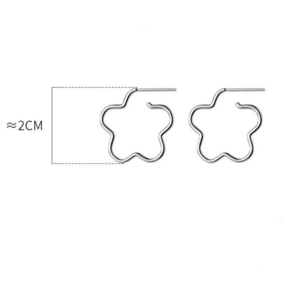 Solid S925 Flower Hoop Stud Earrings-Silver SS038 - Picture 6 of 8